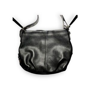 Coach Pebbled Genuine Leather Signature Duffle Slouch Shoulder Bag in Black